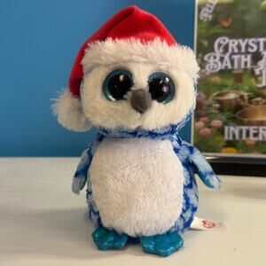 TY Beanie Boo Icicles Owl Christmas Plush Blue White EUC
